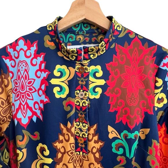 Gretchen Scott Jersey Mandarin Dress Size S Turkish Delight Maximalist Preppy - Picture 2 of 8